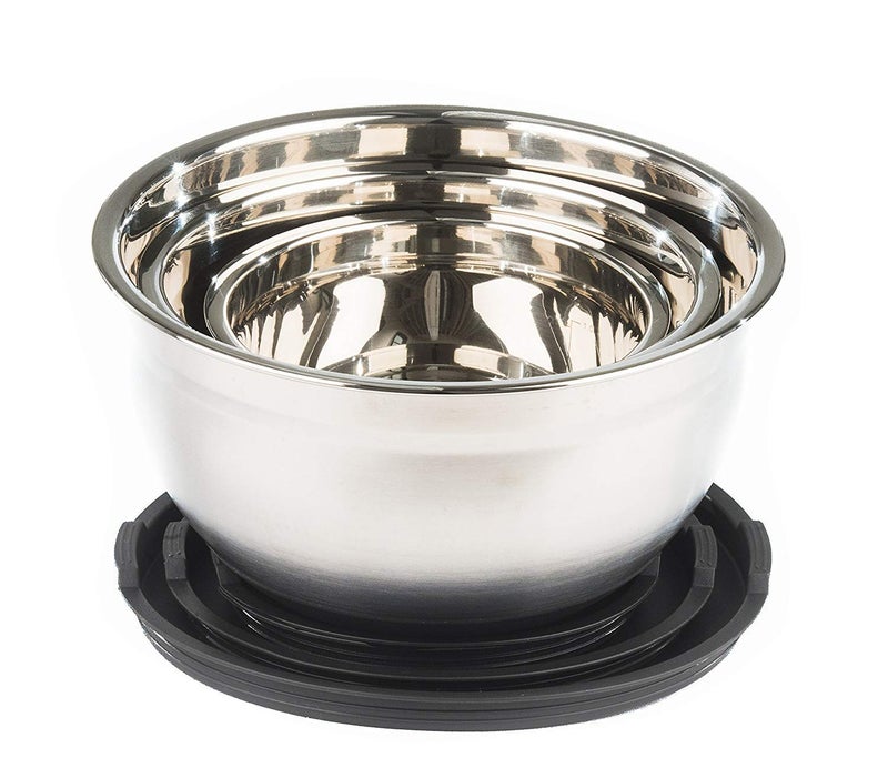 Fitzroy and Fox Stainless Steel Mixing Bowls with Lids and Non Slip Bases (Set of 5, Black) - Image 5