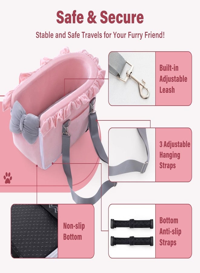 Jaoul Dog Car Seat for Small Dogs - Fully Detachable with Adjustable Straps Center Console Dog Car Seat - Comfortable Bow Design Pet Car Seats - Portable Pet Booster Seat for Puppy, Cat (Pink Gray) - Image 2