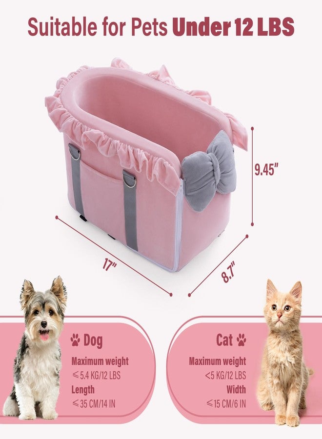 Jaoul Dog Car Seat for Small Dogs - Fully Detachable with Adjustable Straps Center Console Dog Car Seat - Comfortable Bow Design Pet Car Seats - Portable Pet Booster Seat for Puppy, Cat (Pink Gray) - Image 4