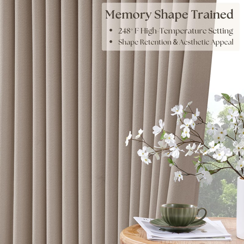 TWODRAPES Pleated Linen Blackout Curtains 112 Inches Long for Living Room Pinch Pleat for Track System Custom Made Memory Shape Drape 100% Black Out Light Blocking Bedroom Window Curtain Greige Burlywood Birch - Image 5