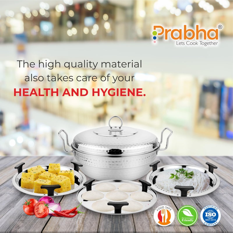 Prabha Stainless Steel Mini Hammered Multi Kadhai, Multi Use, Dhokla, Idli, Uttapam, Grace Induction Base, 20cm, 4 Plates, 2 Year Manufacturer Warranty - Image 4