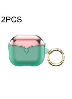 Case Cover For AirPods 3 2pcs One-piece Plating TPU Soft Shell Protective Case Transparent Green+Pink