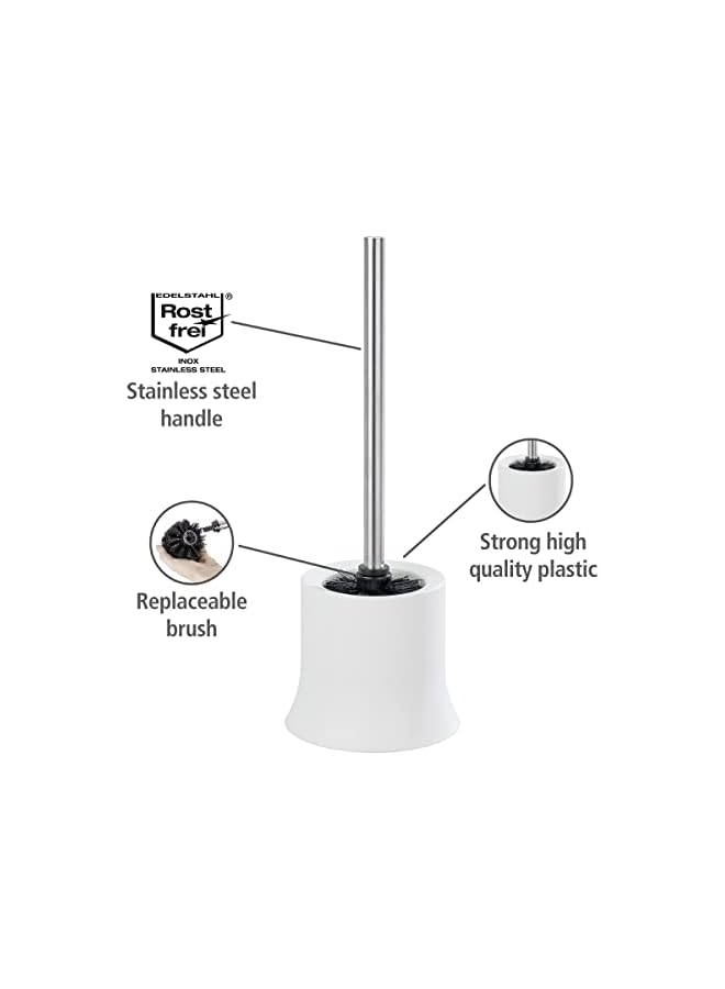 WENKO, Basic Toilet Brush, Plastic, Free Standing Home and Bathroom Brush Holder, Discreet Washroom Cleaner, 14x38x14cm, White - Image 4