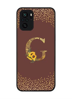 Rugged Black edge case for Xiaomi Poco M5s Slim fit Soft Case Flexible Rubber Edges Anti Drop TPU Gel Thin Cover - Custom Monogram Initial Letter Floral Pattern Alphabet - G (Brown )