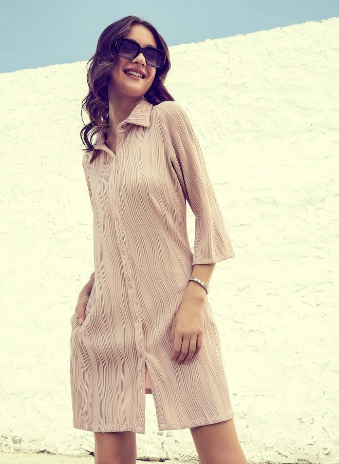 Athena فستان قميص مخطط بلون التوب للنساء - Image 1