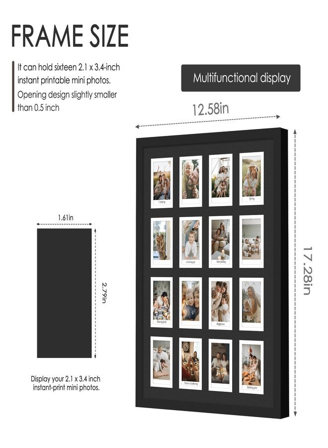 DUENPY 11.4x16.1 Polaroid collage frame for Polaroid 2x3 Mini Instant Prints Photo with 16 Openings, Mini Picture Frames Wall Display with Polished Plexiglas Balck - Image 2