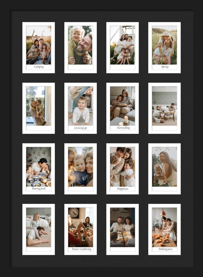 DUENPY 11.4x16.1 Polaroid collage frame for Polaroid 2x3 Mini Instant Prints Photo with 16 Openings, Mini Picture Frames Wall Display with Polished Plexiglas Balck - Image 1