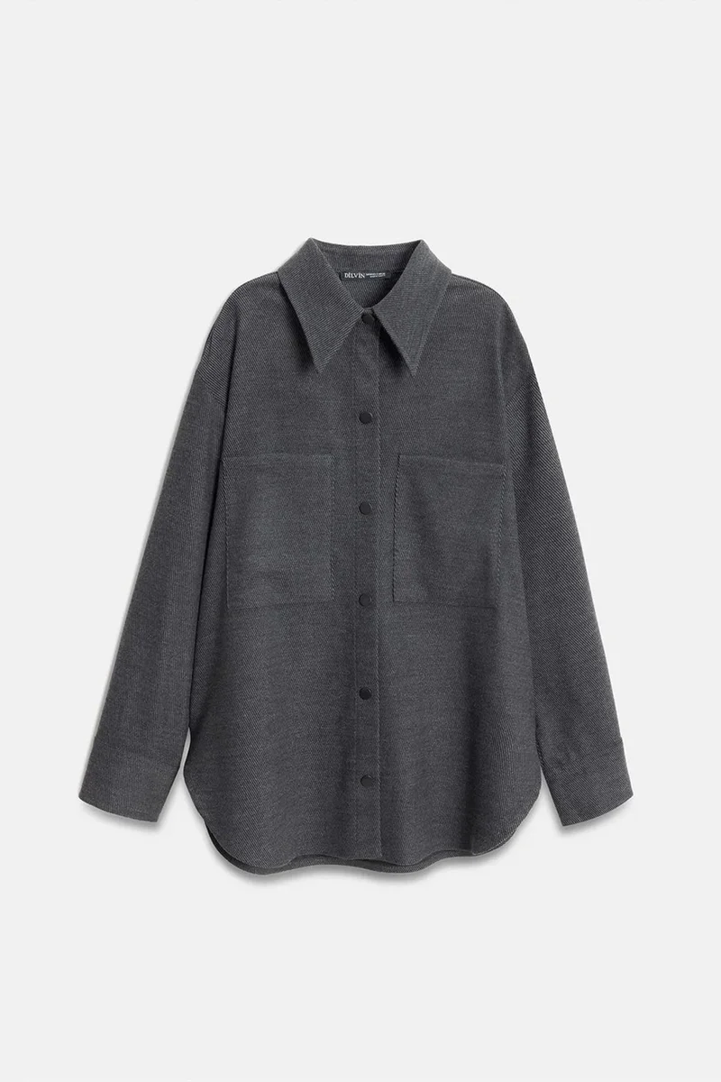 Dilvin Charcoal Grey DILVIN Oversized Long-Sleeve Knit Overshirt for Women | Best Price UAE