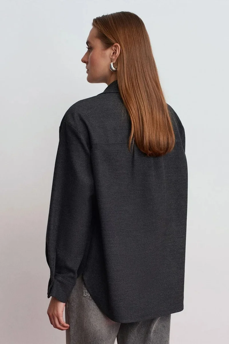 Dilvin Charcoal Grey DILVIN Oversized Long-Sleeve Knit Overshirt for Women | Best Price UAE