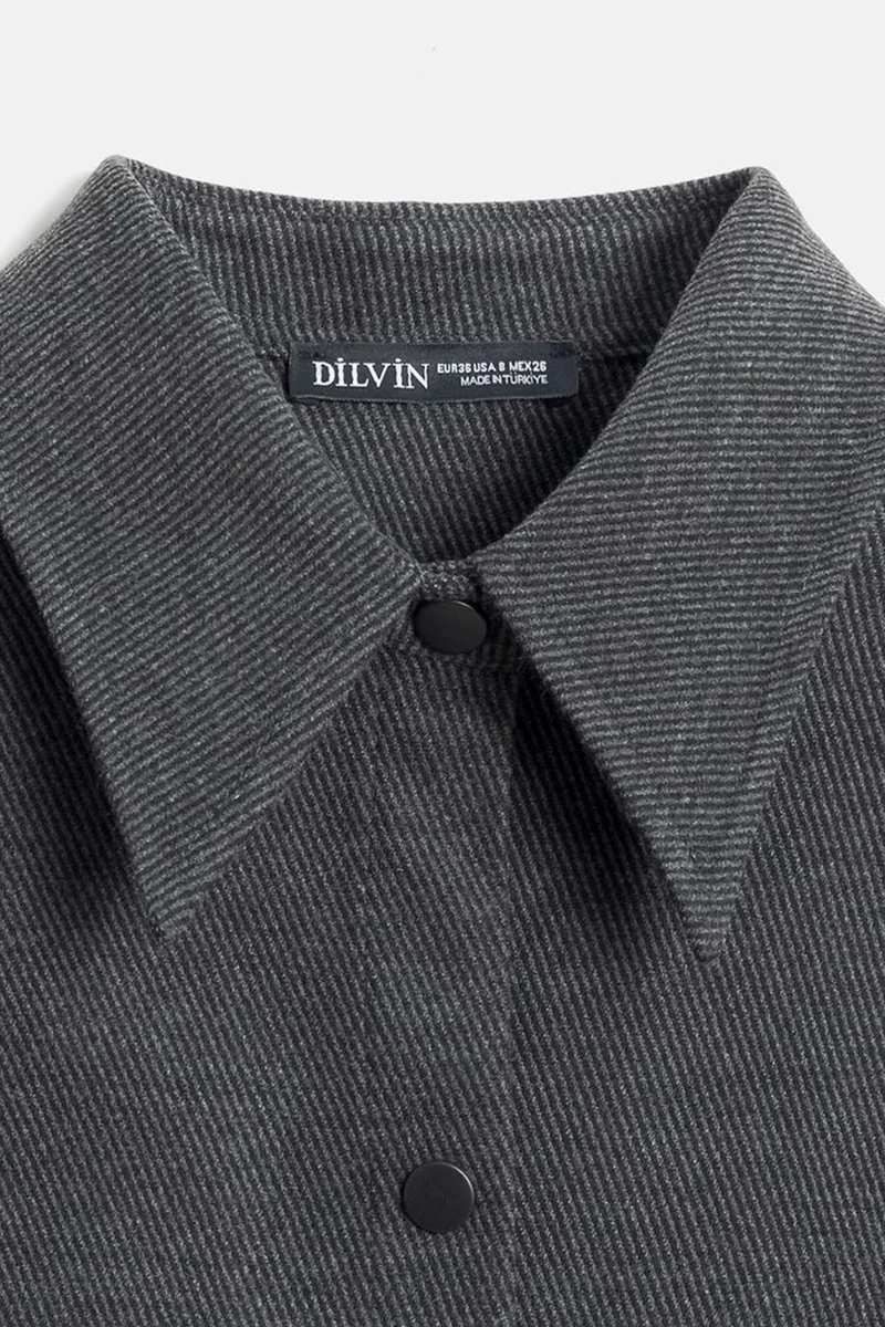 Dilvin Charcoal Grey DILVIN Oversized Long-Sleeve Knit Overshirt for Women | Best Price UAE