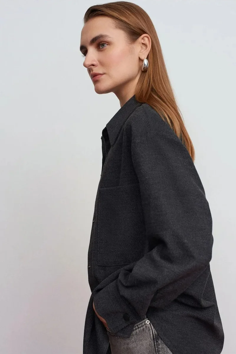 Dilvin Charcoal Grey DILVIN Oversized Long-Sleeve Knit Overshirt for Women | Best Price UAE