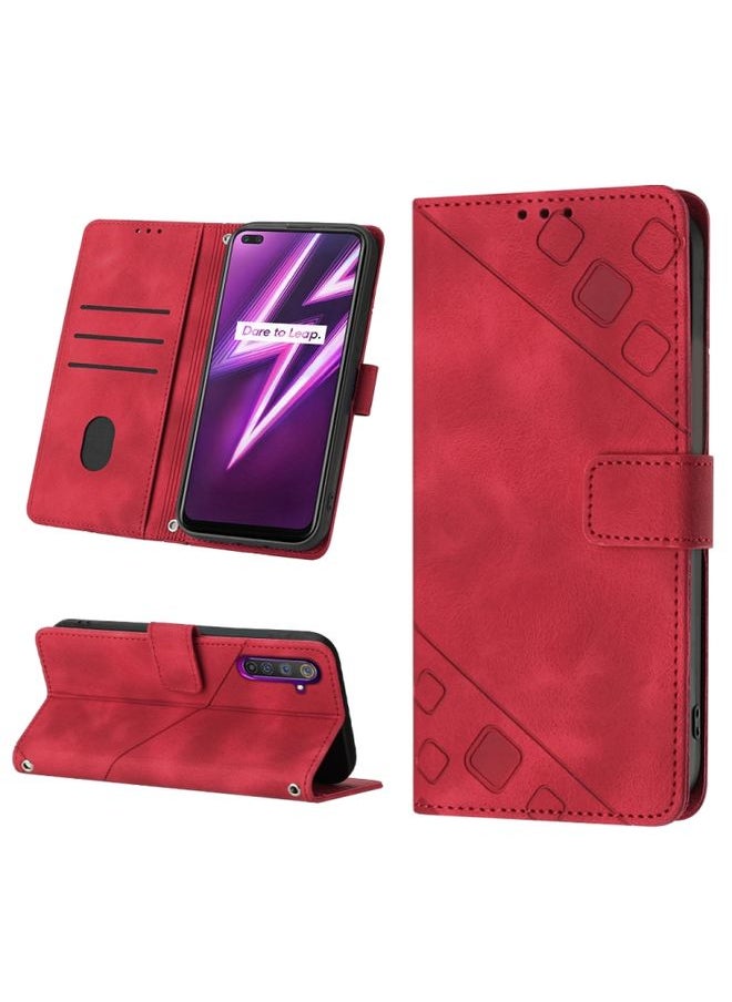 HuHa Case Cover For Realme 6 Pro Skin-feel Embossed Leather Phone Case Red 