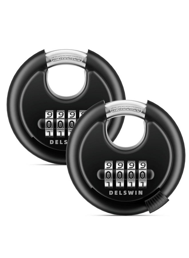 DELSWIN 4-Digit Disc Combination Lock Outdoor - Heavy Duty Combination Padlocks with Hardened Steel Shackle Weatherproof Combo Locks for Gates,Sheds,Fence,Storage Unit (3/8" Shackle, Black,2 Pcs) - Image 1