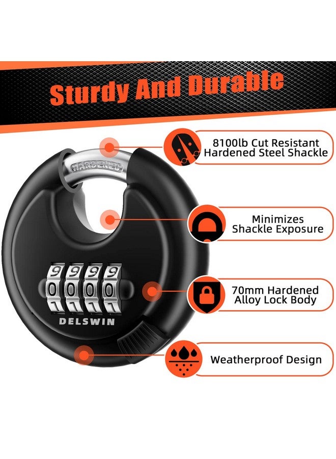 DELSWIN 4-Digit Disc Combination Lock Outdoor - Heavy Duty Combination Padlocks with Hardened Steel Shackle Weatherproof Combo Locks for Gates,Sheds,Fence,Storage Unit (3/8" Shackle, Black,2 Pcs) - Image 2