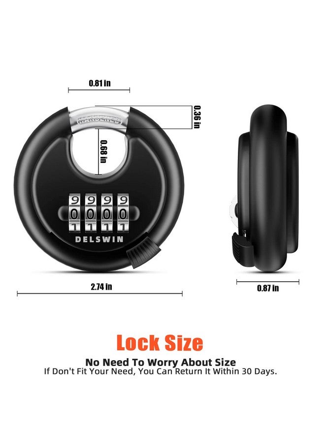 DELSWIN 4-Digit Disc Combination Lock Outdoor - Heavy Duty Combination Padlocks with Hardened Steel Shackle Weatherproof Combo Locks for Gates,Sheds,Fence,Storage Unit (3/8" Shackle, Black,2 Pcs) - Image 5