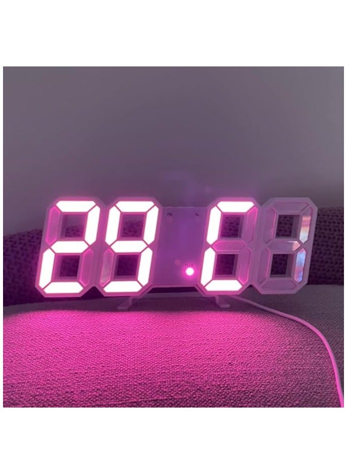 ساعة منبه رقمية LED ثلاثية الأبعاد باللون الوردي - ساعة مكتب وغرفة نوم حديثة مع وظيفة الغفوة، شاشة كبيرة، سطوع قابل للتعديل، تعمل عبر USB، تشغيل صامت  - Image 2