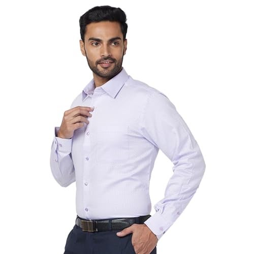 Raymond Men's Slim Fit Formal Shirt | Pure Cotton Structured Weave Semi Cutaway Collar Office Wear Medium Violet - Image 3