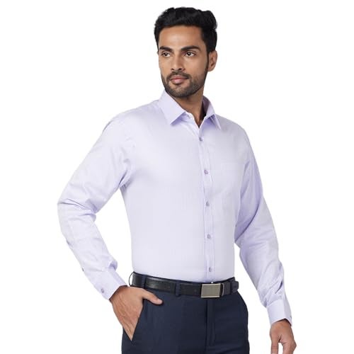 Raymond Men's Slim Fit Formal Shirt | Pure Cotton Structured Weave Semi Cutaway Collar Office Wear Medium Violet - Image 2
