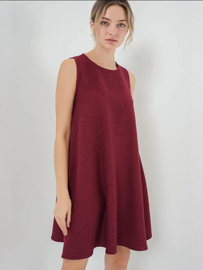 بيغ دارت فستان قصير بقصة  من الكتان المخلوط من