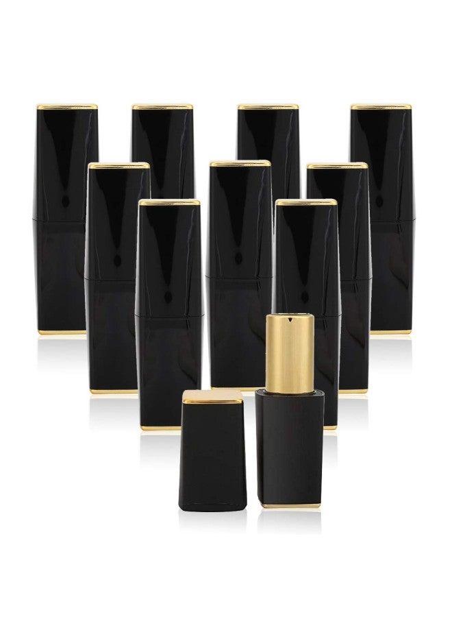klarako DIY Empty Lip Balm Bottles Lipstick Tubes Bottom Twist Containers, Homemade Lipsticks Square Tube with Lid cap, Bright Black Matte Magnetic Clasp Tube(10PC-Bright Black) - Image 1