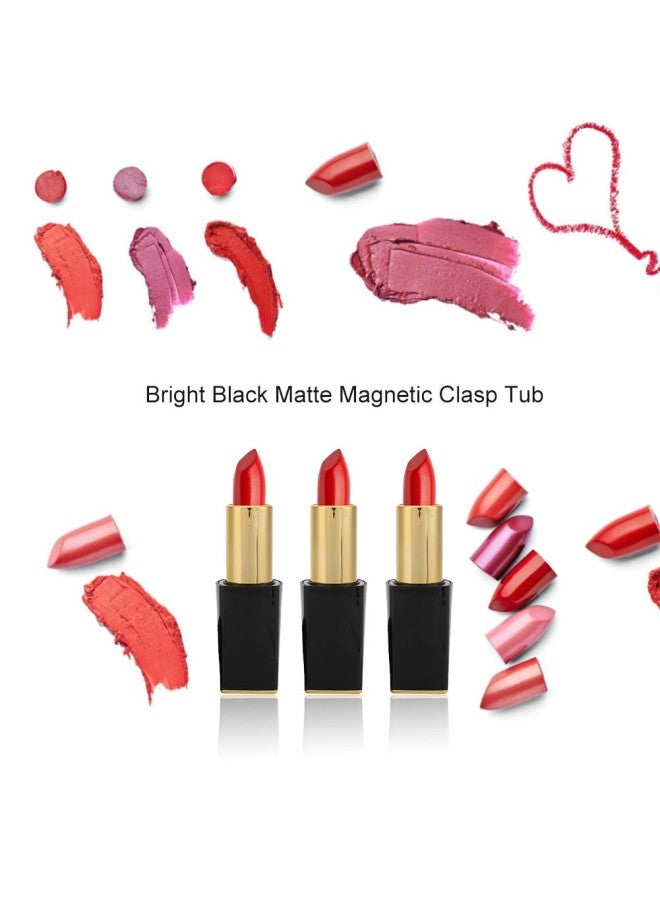 klarako DIY Empty Lip Balm Bottles Lipstick Tubes Bottom Twist Containers, Homemade Lipsticks Square Tube with Lid cap, Bright Black Matte Magnetic Clasp Tube(10PC-Bright Black) - Image 2