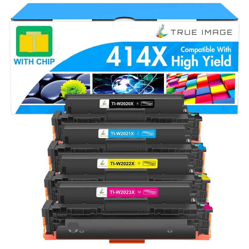 TRUE IMAGE 414X Toner Cartridges 4 Pack High Yield: 414A MFP M479fdw M479 414 Compatible for HP414X Color LaserJet Pro M479fdw M479fdn M454dn M454dw M455dn M454 Printer Ink with Chip Black Cyan Yellow Magenta - Image 1
