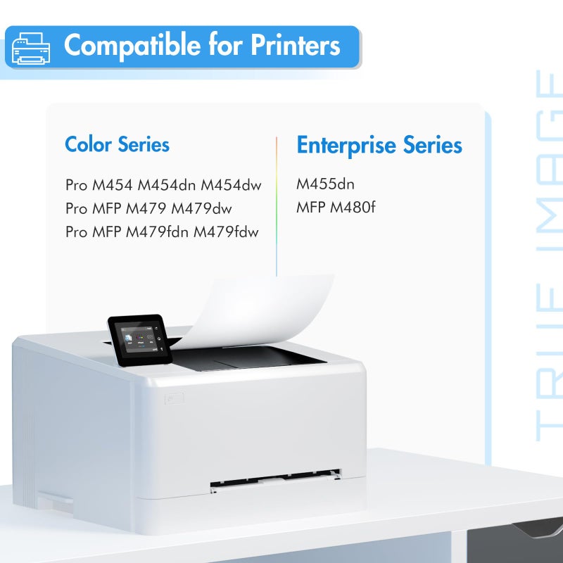 TRUE IMAGE 414X Toner Cartridges 4 Pack High Yield: 414A MFP M479fdw M479 414 Compatible for HP414X Color LaserJet Pro M479fdw M479fdn M454dn M454dw M455dn M454 Printer Ink with Chip Black Cyan Yellow Magenta - Image 2