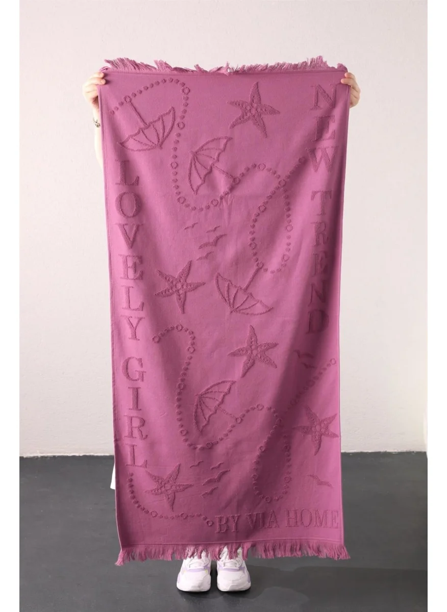 Favora Trend 100% Cotton Embossed Beach Towel - Plum