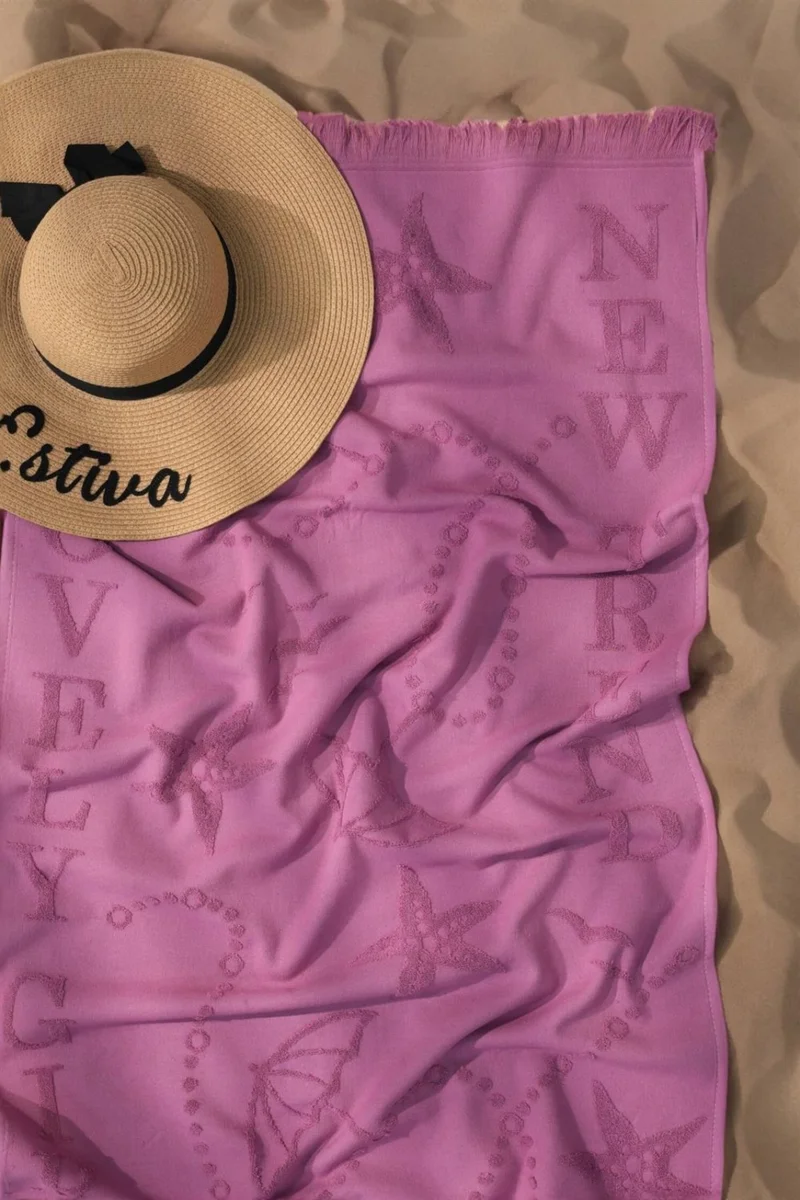 فافورا Trend 100% Cotton Embossed Beach Towel - Plum