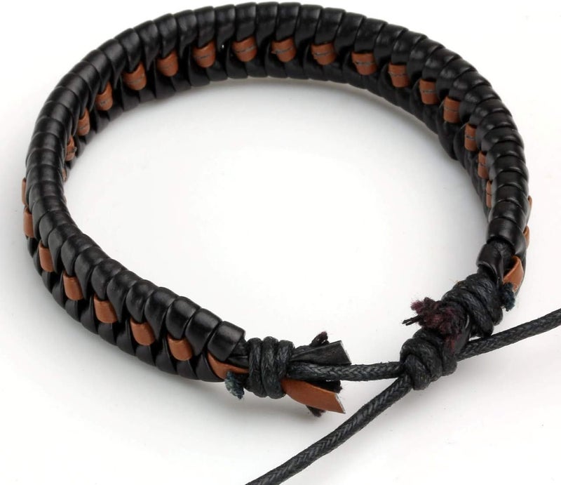 Mafnee Store Manfnee 6-12PCS Braided Faux Leather Bracelet Punk Cuff Wrap Bracelets for Men Women Adjustable - Image 5