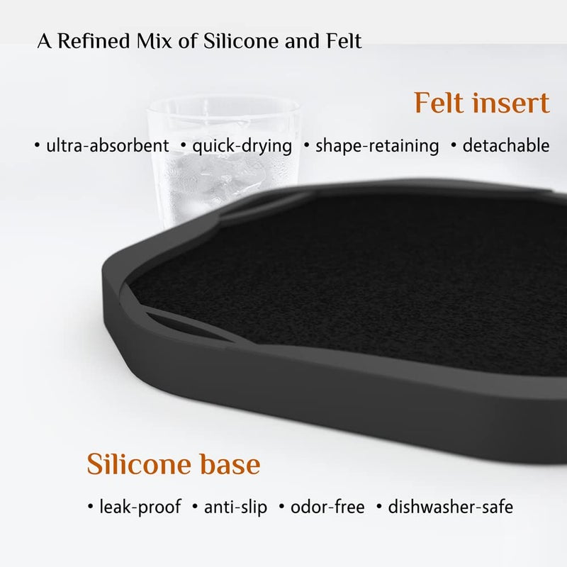 UMIRRO Black Octagon 4" Felt & Silicone Drink Cup Coasters Set of 6 with Holder - Super Absorbent, Built-in Leak Protection, Non-Stick, Modern Coasters for Coffee Table, Desk & Home Decor - Image 3