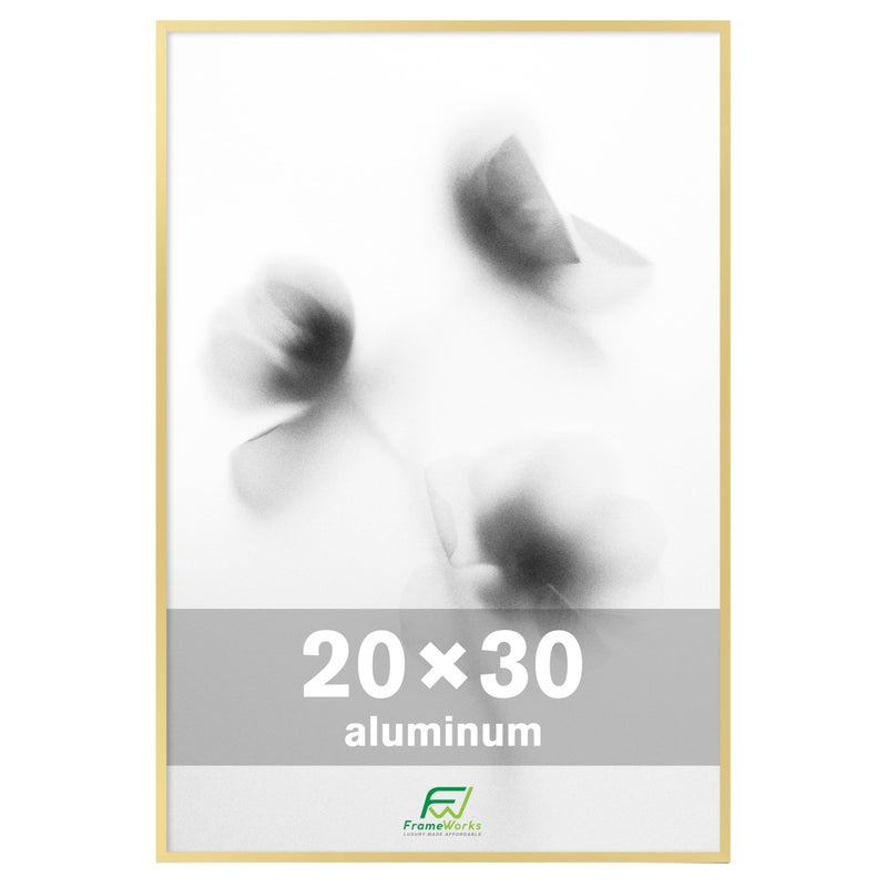 FrameWorks 20x30 Brushed Aluminum Poster Frames  Modern Brushed Metal Design wShatterproof Plexiglass Perfect for Posters Artwork Paintings Wall Displays  Home or Office Decor Gold  1 Pack