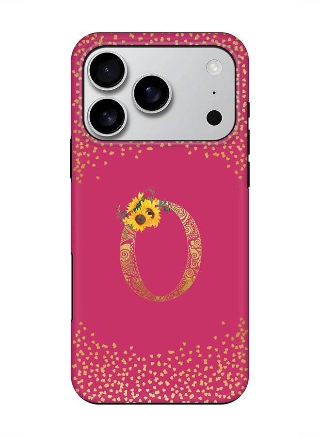 Stylizedd Tough Pro Magnetic Case for iPhone 17 Pro, Dual Layer hybrid PC + TPU Mobile Cover Matte - Custom Floral Monogram - O ( Deep Pink )