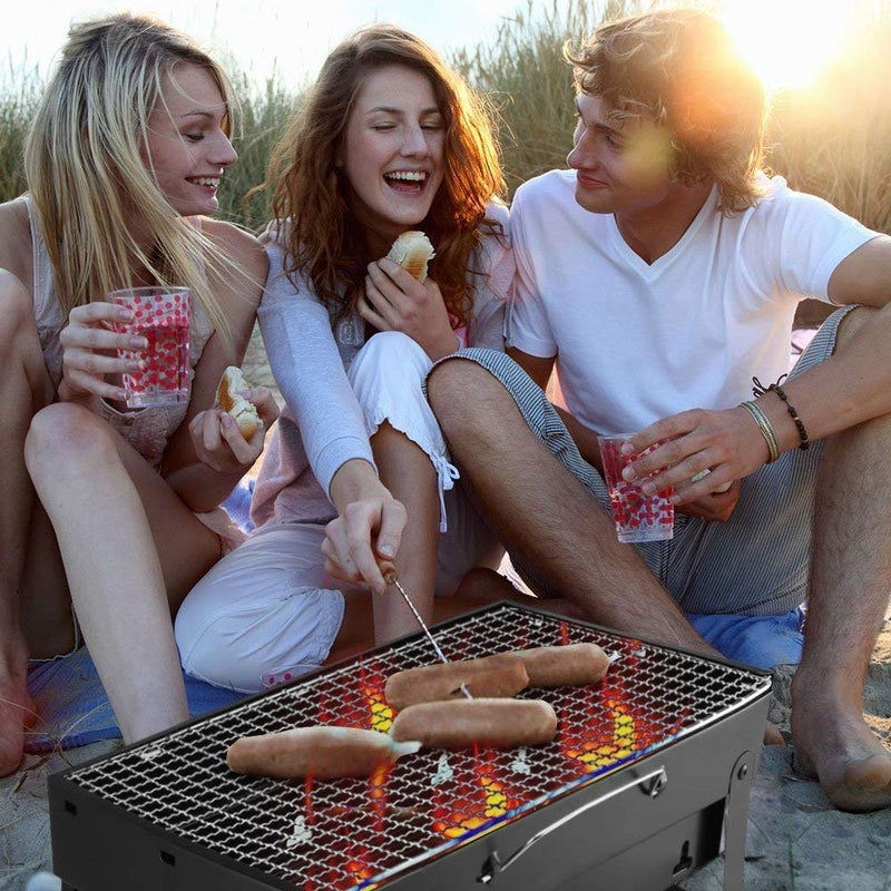 REPLEX Stainless Steel Folding Portable Mini Picnic BBQ Grill and Smokeless Kamedo Stove Standard Black - Image 2