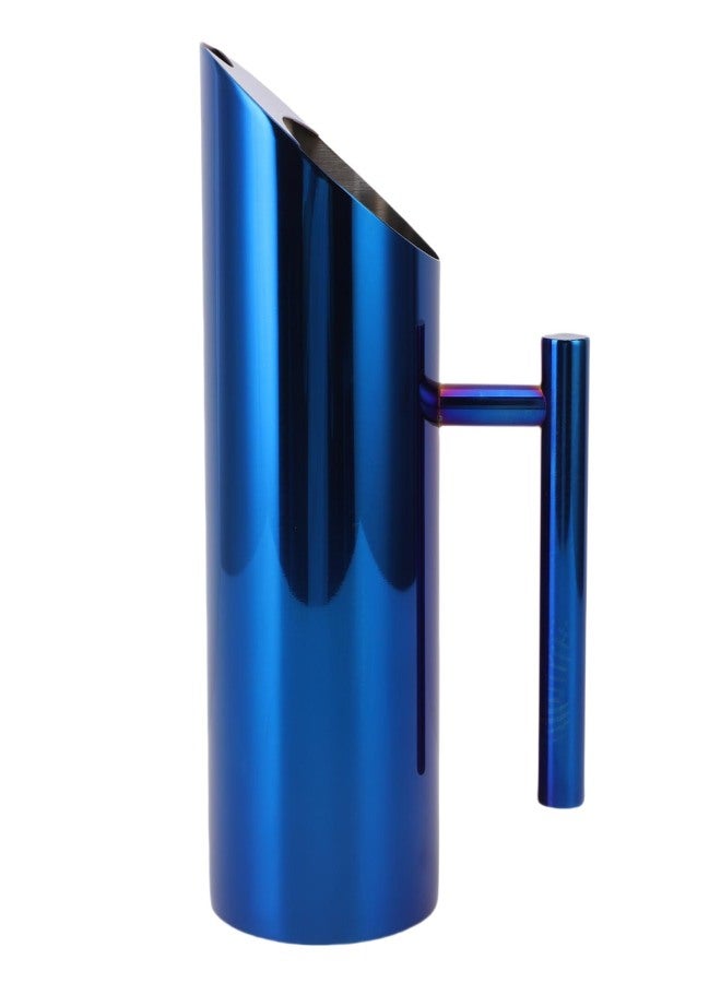 Water Pitcher 1L 304 Stainless Steel Straight Body Drink Pitcher with Spill Proof Spout for Cocktail Flower Tea Cold Brew Tea Blue - Image 1