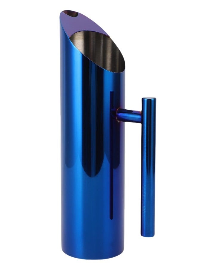 Water Pitcher 1L 304 Stainless Steel Straight Body Drink Pitcher with Spill Proof Spout for Cocktail Flower Tea Cold Brew Tea Blue - Image 2