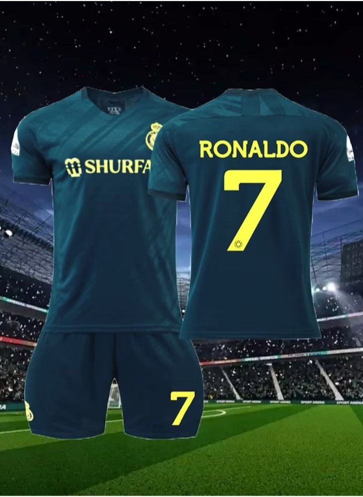 CR7 Riyadh Team Uniform No.7 Ronaldo Jersey, Football Suit Suit Yellow Jersey Print, Children's T-shirt Set  - Image 1