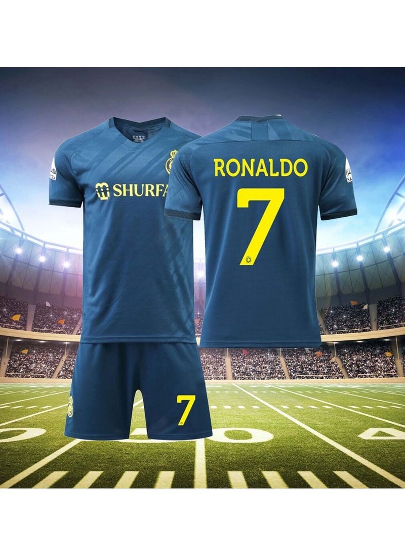 CR7 Riyadh Team Uniform No.7 Ronaldo Jersey, Football Suit Suit Yellow Jersey Print, Children's T-shirt Set  - Image 2
