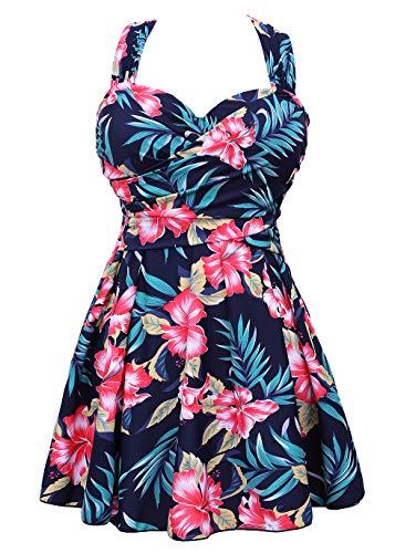 COCOPEAR Women's Elegant Crossover One Piece Swimdress Floral Skirted Swimsuit Floral 43 3XL/16-18 - Image 4