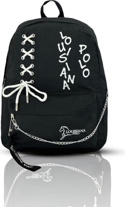 Louisiana Polo - Laptop Compartment School Bag Black White 1141 - Image 1