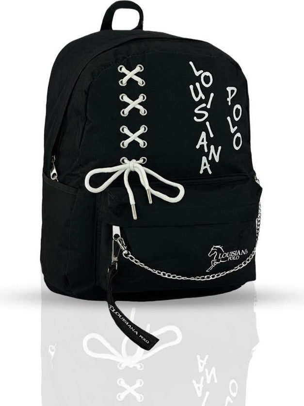 Louisiana Polo - Laptop Compartment School Bag Black White 1141 - Image 1
