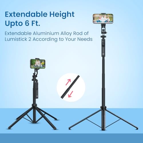 Portronics Lumistick 2 Portable Smart Selfie Stick with Upto 6ft. Tripod Stand, 3 in 1 Multifunctional Design, Detachable Bluetooth Remote Compatible for iPhone/Android, Best for Vlogging/Photo Shoot - Image 5