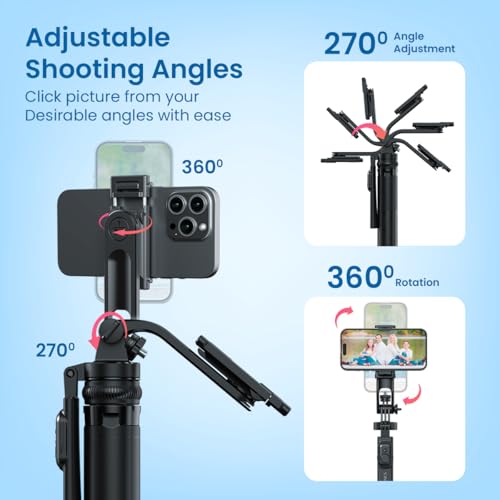 Portronics Lumistick 2 Portable Smart Selfie Stick with Upto 6ft. Tripod Stand, 3 in 1 Multifunctional Design, Detachable Bluetooth Remote Compatible for iPhone/Android, Best for Vlogging/Photo Shoot - Image 3