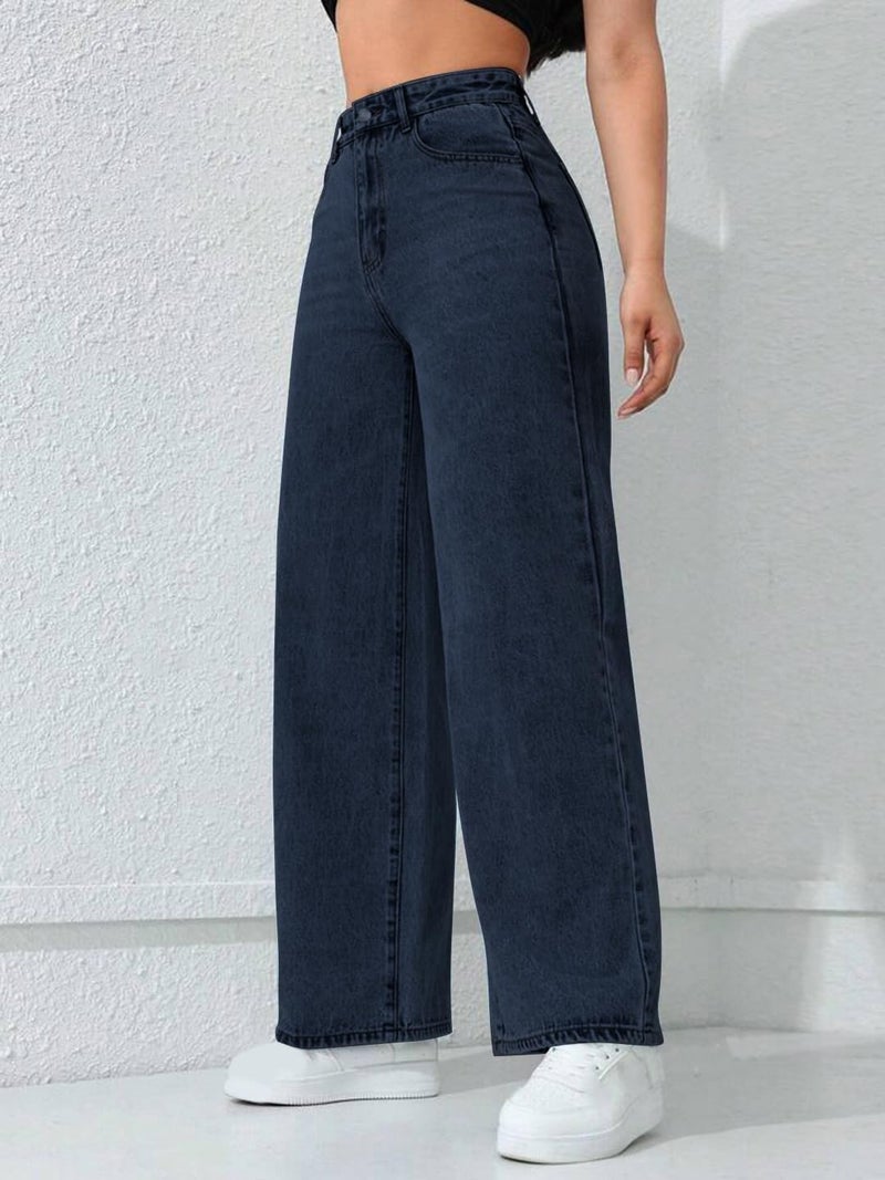 CHKOKKO Women High Rise Denim Solid Regular Fit Jeans Navy 36 - Image 4