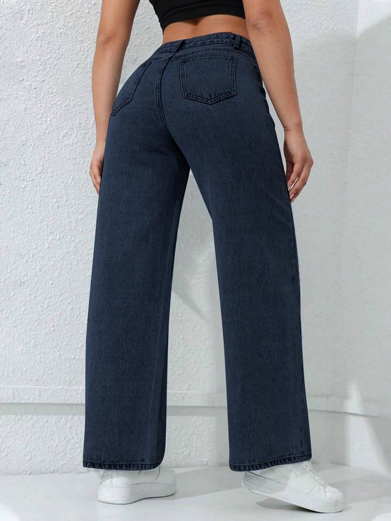 CHKOKKO Women High Rise Denim Solid Regular Fit Jeans Navy 36 - Image 3