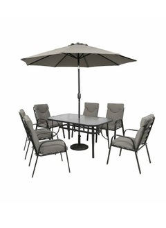l'elefante Outdoor Glass Dining Table Set with 6 Patio Chairs & Umbrella (90x150 cm) – Heavy Duty Garden Furniture for Balcony, Terrace, Lawn, Backyard, Café & Restaurant Use | Weatherproof Outdoor Table & Chair Set  - Image 1