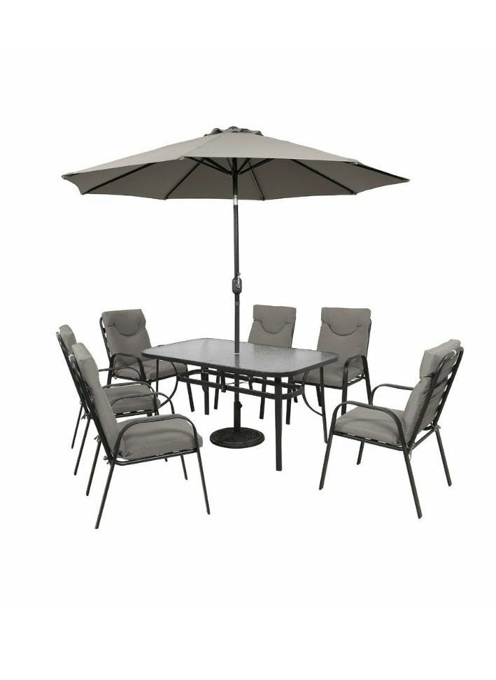 l'elefante Outdoor Glass Dining Table Set with 6 Patio Chairs & Umbrella (90x150 cm) – Heavy Duty Garden Furniture for Balcony, Terrace, Lawn, Backyard, Café & Restaurant Use | Weatherproof Outdoor Table & Chair Set  - Image 1