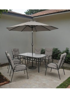 l'elefante Outdoor Glass Dining Table Set with 6 Patio Chairs & Umbrella (90x150 cm) – Heavy Duty Garden Furniture for Balcony, Terrace, Lawn, Backyard, Café & Restaurant Use | Weatherproof Outdoor Table & Chair Set  - Image 2