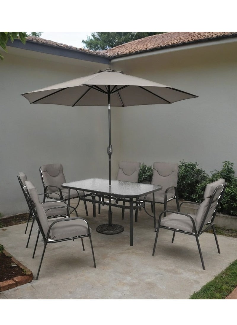 l'elefante Outdoor Glass Dining Table Set with 6 Patio Chairs & Umbrella (90x150 cm) – Heavy Duty Garden Furniture for Balcony, Terrace, Lawn, Backyard, Café & Restaurant Use | Weatherproof Outdoor Table & Chair Set  - Image 2