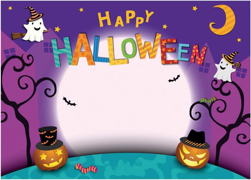 WOLADA Happy Halloween Backdrop Background Halloween Party Photo Decoration Banner Backdrop Cartoon Moon Pumpkin Background 15x10FT 11131 - Image 1